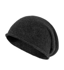 Villand 100% Kaschmir Slouchy Beanie Hut für Frauen, gestrickte Damen weiche warme Kaschmir Totenkopf-Beanies Kappe. (Dunkelgrau) von Villand