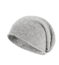 Villand 100% Kaschmir Slouchy Beanie Hut für Frauen, gestrickte Damen weiche warme Kaschmir Totenkopf-Beanies Kappe. (Hellgrau) von Villand