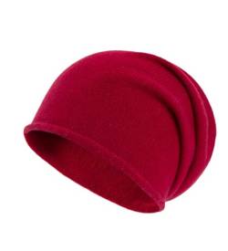 Villand 100% Kaschmir Slouchy Beanie Hut für Frauen, gestrickte Damen weiche warme Kaschmir Totenkopf-Beanies Kappe. (Rot) von Villand
