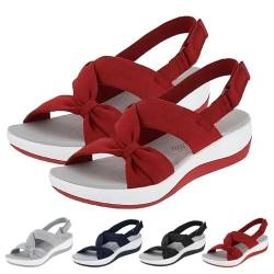 Bequeme orthopädische Schuhe zur Unterstützung des Fußgewölbes for Damen, hochwertige orthopädische Sandalen mit runder Zehenpartie, Strandsandalen mit niedrigem Keilabsatz ( Color : Red , Size : 37 ) von Vimlo