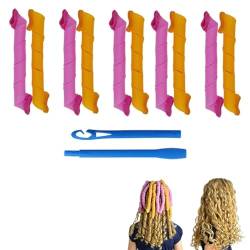 Cithway Hitzeloses Lockenwickler-Set, Lockenwickler ohne Hitze, Spiral-Lockenwickler-Styling-Set mit Styling-Haken, Lockenwickler for kurzes, langes, dünnes und dickes Haar (Color : 10PCS Orange+Pink von Vimlo