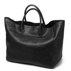 Vimlo Übergroße Tragetaschen for Damen, Handtaschen und Geldbörsen aus echtem Leder, extra großes Fassungsvermögen, Shopper-Tasche aus Rindsleder, Eimer-Geldbörse for Geschäftsreisen (Color : Black) von Vimlo