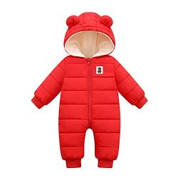 Vimoli Baby Jungen Mädchen Winter Overall mit Kapuze Strampler Schneeanzug Jungen Mädchen Langarm Jumpsuit Warm Outfits Tasche Langarm Schneeanzug (Red, 12-18 Monate) von Vimoli