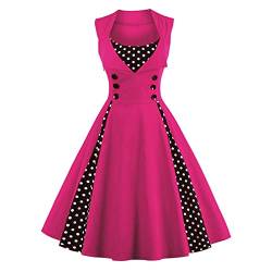 Vimoli Cocktailkleid Damen 1950er Vintage Rockabilly Kleider A-Linie Schwingen Kleid Polka Dot Swing Faltenrock Partykleid Ballkleider Ärmelloses Knielang Gepunktet Abendkleider Kleid(Heißes Rosa,L) von Vimoli