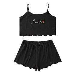 Vimoli Damen Kurz Schlafanzug Pyjama Set Cartoonmuster Top und Short Zweiteilig Sleepwear Sommer Leibchenoberteile Hausanzug Mode Stilvoll Gedruckt Crop Tops Teenager Mädchen Süß Pyjama(L Rosa,S) von Vimoli