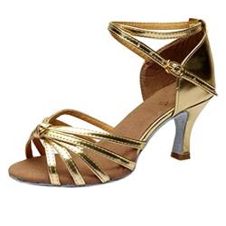 Vimoli Damen Lateinische Tanzschuhe Med Heels Satinschuhe Party Tango Salsa Tanzschuhe(A Gold,36) von Vimoli