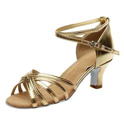 Vimoli Damen Lateinische Tanzschuhe Med Heels Satinschuhe Party Tango Salsa Tanzschuhe(B Gold,38) von Vimoli