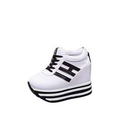 Vimoli Damen Plateau mit Keilabsatz Schuhe Sneaker Heel Lace-Up Platform Schuhe Sportschuhe Runners Turnschuhe Fitnessschuhe Laufschuhe (A Weiß,37) von Vimoli