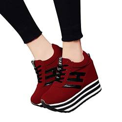 Vimoli Damen Plateau mit Keilabsatz Schuhe Sneaker Heel Lace-Up Platform Schuhe Sportschuhe Runners Turnschuhe Fitnessschuhe Laufschuhe (A rot,38) von Vimoli