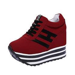 Vimoli Damen Plateau mit Keilabsatz Schuhe Sneaker Heel Lace-Up Platform Schuhe Sportschuhe Runners Turnschuhe Fitnessschuhe Laufschuhe (A rot,39) von Vimoli