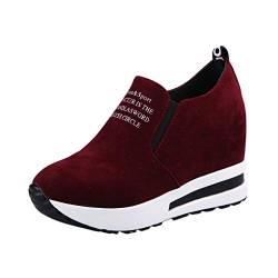 Vimoli Damen Wedges Sneaker Keilabsatz Turnschuhe Atmungsaktiv Freizeitschuhe Bequeme Wedges Dicke Plateau Sportschuhe Wanderschuh (C Wein,37) von Vimoli