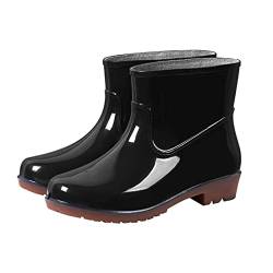 Vimoli Outdoor Gummistiefel Damen Bootie Kurzschaft Weitschaft Wasserdicht Rutschfest Glatt Regenstiefel mit Absatz von Vimoli