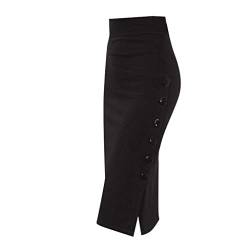 Vimoli Röcke Damen Bleistiftrock hoch taillierte Schaltfläche Rock Stretch Figurbetont Business Bleistift Röcke(Schwarz,De-42/CN-XL) von Vimoli