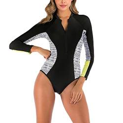 Vimoli Schwimmshirt Damen Langarm Rash Guard Bademode Obertei Set Surf Shirt Badeanzug UV Schutz Kleidung UPF 50+ Block Print Tankini Sets (53#Gray,S) von Vimoli