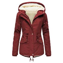 Vimoli Warme Winterparka Damen Winter Jacke Teddyfell gefütterte Winterjacke Steppjacke gefüttert Kunstfell Herbst Winter Übergangsjacke(E Wein,XXL) von Vimoli