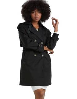 Vimyig Klassischer zweireihiger Trenchcoat für Damen, mittellang, Windbreaker-Jacke, Outwear mit Gürtel, Schwarz, M von Vimyig