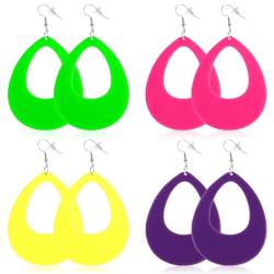 4 Paar Neon Ohrringe, Damen-Retro-Bunte Ohrringe Acryl bunte Anhänger-Ohrringe Damen-Retro-Bonbon-Farben-Ohrringe leichte Ohrringe für Party-Kostüm-Zubehör (Wassertropfenform) von Vin Beauty