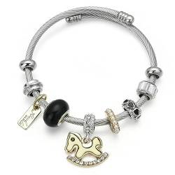 Vinabilia Charm Armband für Mädchen, Freundschaftsarmband mit Einhorn Cartoon Anhänger & Zirkon Perlen, Edelstahlarmband für Teen Mädchen Damen, Schwarz von Vinabilia