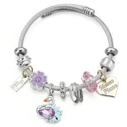 Vinabilia Charm Armband für Mädchen, Freundschaftsarmband mit Schwäne Herz Blume Cartoon Anhänger, Edelstahlarmband für Teen Mädchen Damen, Lila + Silber von Vinabilia