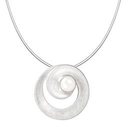 Vinani Anhänger Spirale gebürstet mit weißer Süßwasserzuchtperle mit Schlangenkette 42 cm Sterling Silber 925 Kette Italien Perle ASGP-S42 von Vinani