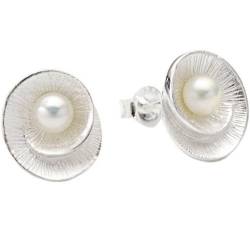 Vinani Damen Ohrringe 925 Silber - Ohrstecker Set für Frauen aus 925 Sterling Silber Muschel mit Perle OMW von Vinani
