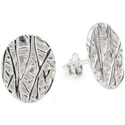 Vinani Damen Ohrstecker 925 Silber - dreidimensionales Baumrindenmuster rund - Ohrringe aus 925 Sterling Silber - ORA von Vinani