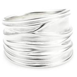 Vinani Damen Ring 925 Silber - breit Struktur sandgestrahlt glänzend aus 925 Sterling Silber für Frauen Gr. 52 RBM52 von Vinani