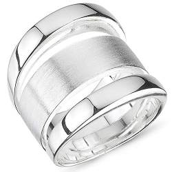 Vinani Design 3 fach Ring flach und abgerundet glänzend mattiert 925 Sterling Silber Größe 64 (20.4) 2RBF64 von Vinani