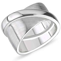 Vinani Design Doppel-Ring flach und abgerundet glänzend mattiert 925 Sterling Silber Größe 58 (18.5) 2RCA58 von Vinani
