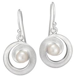 Vinani Ohrhänger Spirale gebürstet mit weißer Süßwasserzuchtperle Sterling Silber 925 Perle Ohrringe OSGP von Vinani