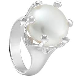 Vinani Ring Krone mit Natur Perle gefasst massiv glänzend Sterling Silber 925 Größe 56 (17.8) 2RKP-56 von Vinani