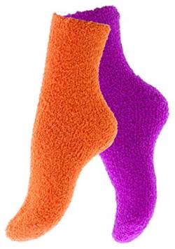 2 oder 4 Paar flauschige Kuschelsocken, Dicke warme Socken in verschiedenen Trendfarben, Pink/Orange 4 Paar, One Size (36-41) von Vincent Creation