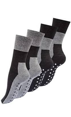 4 Paar ABS Socken Vollplüsch, Anti Rutsch Socken Stoppersocken Bi-Color Schwarz / Grau, Gr.39/42 von Vincent Creation