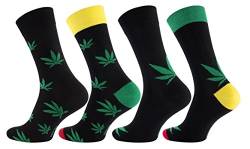 8 Paar Herren Socken Hanf, Baumwoll-Socken mit Blätter-Motiv - 365 High , Gr. 39/42 Schwarz/Grün von Vincent Creation