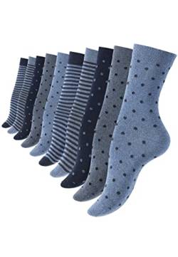 Vincent Creation 10 Paar Süsse Damensocken & Mädchensocken Dot´s and Stripes, Baumwolle - gepunktet und geringelt (35/38, jeansblau) von Vincent Creation
