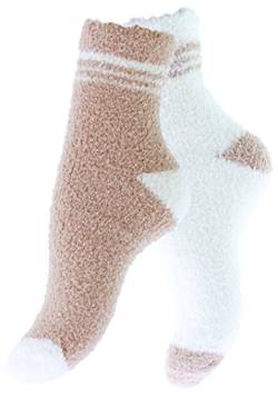 Vincent Creation 2 Paar Kuschelsocken Warme Flauschige Damen Socken Bettsocken Wintersocken, beige/weiss, One Size von Vincent Creation