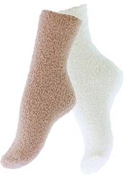 Vincent Creation 2 Paar Kuschelsocken Warme Flauschige Damen Socken Bettsocken Wintersocken, beige/weiss, One Size von Vincent Creation