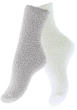 Vincent Creation 2 Paar Kuschelsocken Warme Flauschige Damen Socken Bettsocken Wintersocken, grau/weiss, One Size von Vincent Creation