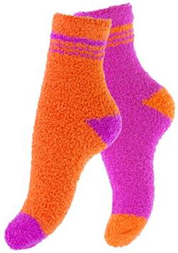 Vincent Creation 4 Paar Kuschelsocken Warme Flauschige Damen Socken Bettsocken Wintersocken, pink/orange, One Size von Vincent Creation