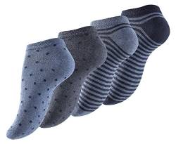 Vincent Creation 8 Paar Damen Sneakersocken Dot´s and Stripes, Baumwolle, Punkte, Ringel (39/42, 8 Paar jeansblau) von Vincent Creation