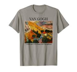 Van Gogh Gemälde Landschaft mit Haus und Pflugmann Kunst T-Shirt von Vincent Van Gogh Art Aesthetic Paintings