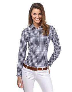 Vincenzo Boretti Damen Bluse kariert leicht tailliert 100% Baumwolle bügelleicht Langarm Hemdbluse elegant festlich Kent-Kragen auch für Business und unter Pullover dunkelblau/weiß 38 von Vincenzo Boretti