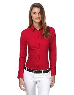 Vincenzo Boretti Damen Bluse leicht tailliert 100% Baumwolle bügelleicht Langarm Hemdbluse elegant festlich Kent-Kragen auch für Business und unter Pullover rot 34 von Vincenzo Boretti