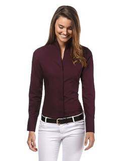 Vincenzo Boretti Damen Bluse mit Kelchkragen leicht tailliert 100% Baumwolle bügelleicht Langarm Hemdbluse mit Stehkragen elegant festlich auch für Business aubergine 34 von Vincenzo Boretti