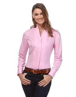 Vincenzo Boretti Damen Bluse mit Kelchkragen leicht tailliert 100% Baumwolle bügelleicht Langarm Hemdbluse mit Stehkragen elegant festlich auch für Business pink 34 von Vincenzo Boretti