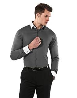 Vincenzo Boretti Herren Hemd Body-fit (besonders Slim-fit tailliert) Uni bügelleicht dunkelgrau/weiß 41-42 von Vincenzo Boretti