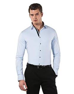 Vincenzo Boretti Herren Hemd Body-fit (besonders Slim-fit tailliert) Uni bügelleicht eisblau/dunkelblau 39-40 von Vincenzo Boretti