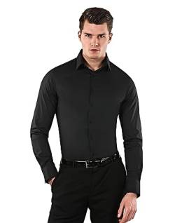 Vincenzo Boretti Herren Hemd Body-fit (besonders Slim-fit tailliert) Uni bügelleicht schwarz 39-40 von Vincenzo Boretti