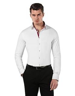 Vincenzo Boretti Herren Hemd Body-fit (besonders Slim-fit tailliert) Uni bügelleicht weiß/weinrot 39-40 von Vincenzo Boretti