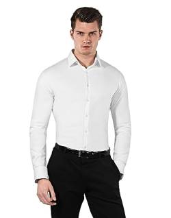 Vincenzo Boretti Herren Hemd Body-fit (besonders Slim-fit tailliert) Uni bügelleicht weiß 39-40 von Vincenzo Boretti